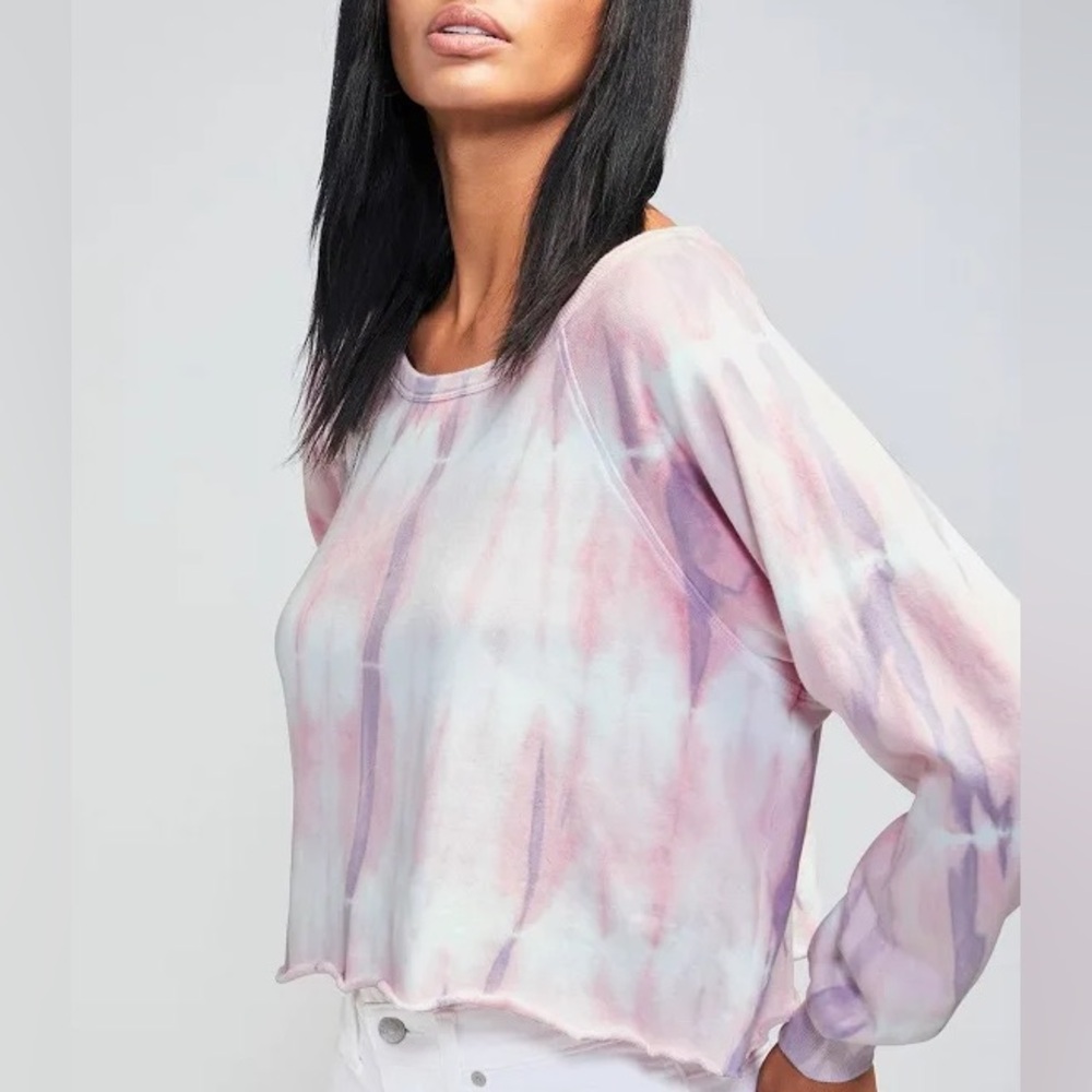 Wildfox WTC Cotton Candy Wash Tie Dye Crop Sweatshirt